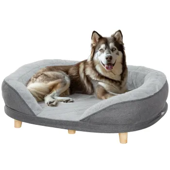 PawHut Canapea pentru Caini cu Perna, Husa Detasabila, Baza Inaltata si Picioare Antiderapante, 90x78x25 cm, Gri | Aosom Romania imagine