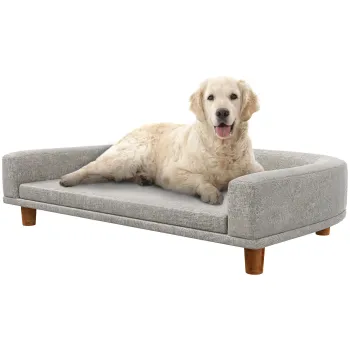 PawHut Canapea pentru Caini cu Picioare Inaltate si Perna Detasabila, 98x67x25 cm, Gri | Aosom Romania imagine