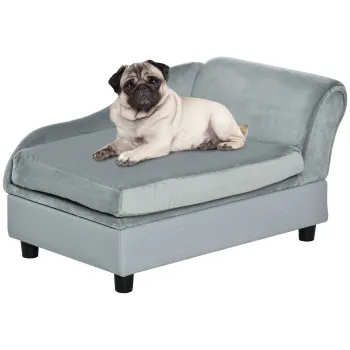 PawHut Canapea pentru Caini cu Spatiu de Depozitare Ascuns si Perna, 76x45x43 cm, Gri Deschis | Aosom Romania imagine