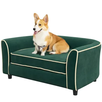 PawHut Canapea pentru Caini, Pat Elegant pentru Animale de Companie, Canapea Moderna pentru Caini de Talie Mica si Mijlocie, 79x56x35 cm, Verde Inchis imagine