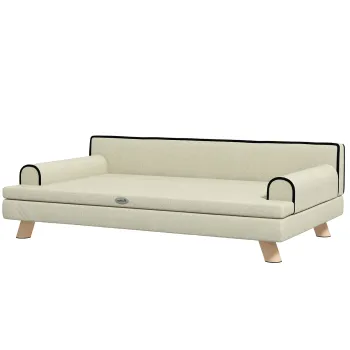 PawHut Canapea pentru caini si pisici design scandinav perna moale detasabila picioare din lemn masiv 100 x 62 x 32 cm bej | Aosom Romania imagine