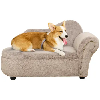 PawHut Canapea Ridicata pentru Caini cu Spatiu Ascuns pentru Depozitare, 80x40x46 cm, Bej | Aosom Romania imagine