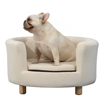 PawHut Canapea Tapitata pentru Caini cu Spatar si Perna Detasabila, Culcus pentru Pisici de Interior, 65x64x37 cm, Crem | Aosom Romania imagine