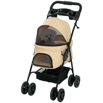 PawHut Carucior caini Hundebuggy, pliabil, 2 curele de siguranta, 2 suporturi pentru pahare, 67 x 45 x 96 cm, Khaki | Aosom Romania imagine