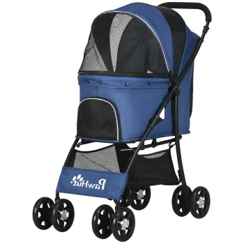 PawHut Carucior pentru Animale cu Cos, Perna si 2 Lese, 81x48x99 cm, Albastru Inchis | Aosom Romania imagine