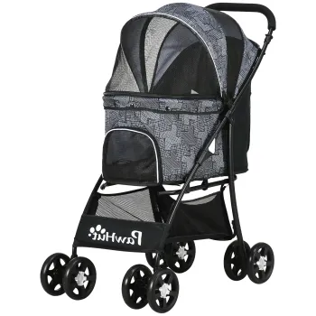 PawHut Carucior pentru Animale cu Cos, Perna si 2 Lese, 81x48x99 cm, Gri | Aosom Romania imagine