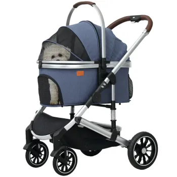 PawHut Carucior pentru caini 3 in 1 Hundebuggy pliabil pentru pisici pana la 10 kg Carucior pentru pisici cu perna, suport pentru pahar Albastru inchis | Aosom Romania imagine