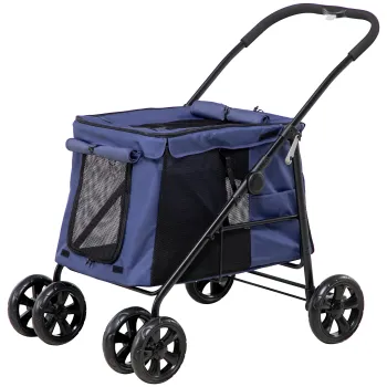 PawHut carucior pentru caini inclusiv perna, 3 buzunare laterale, pliabil, carucior pentru caini, 102 cm x 62 cm x 105 cm, Albastru | Aosom Romania imagine