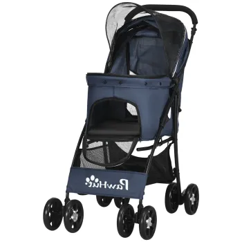 PawHut carucior pentru caini, pliabil, 1 cos, 1 perna, 1 buzunar lateral, 81 cm x 48 cm x 99 cm, gri | Aosom Romania imagine