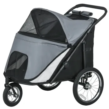 PawHut Carucior pentru caini, rabatabil, acoperis rabatabil, perna pentru odihna, cadru din otel, Gri/Negru | Aosom Romania imagine