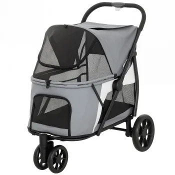 PawHut Carucior pliabil pentru caini cu perna lavabila, ferestre din plasa, 3 roti, pentru caini de talie medie pana la 20 kg, Gri | Aosom Romania imagine