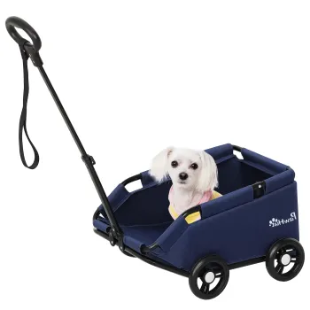 PawHut Carucior Pliabil pentru Caini de Talie Mica cu Intrare la 45?, Geanta si Perna, 53x45x28 cm, Albastru | Aosom Romania imagine
