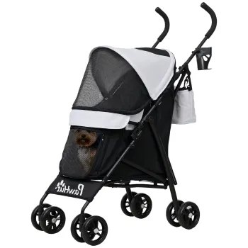 PawHut Carucior Pliabil pentru Caini de Talie Mica cu Lese, Geanta si Suport pentru Pahare, 76x44x103 cm, Gri | Aosom Romania imagine