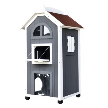 PawHut Casa pentru pisici cu pat sau litiera pentru pisici, dulap pentru pisici, toaleta pentru pisici in interior, lemn de brad, acoperis de asfalt, Gri, 59 x 55 x 109 cm | Aosom Romania imagine