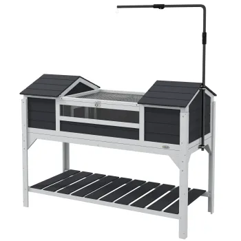 PawHut Casa pentru testoase terestre de exterior incinta pentru testoase 2 ascunzatori suport de lampa reglabil lemn masiv 122 x 56,5 x 93 cm gri | Aosom Romania imagine