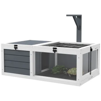 PawHut Casa tarc pentru animal mic testoasa cu 2 spatii suport de lampa 81 x 48 x 31,5 cm gri | Aosom Romania imagine