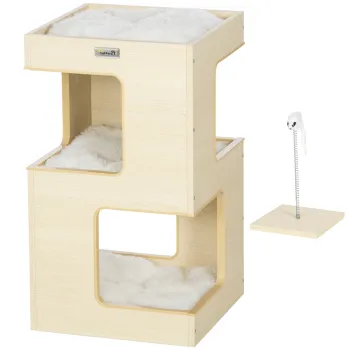 PawHut Casuta Eleganta Apartament pentru Pisici cu 3 Nivele cu Jucarii Amuzante, Pat pentru Pisoi cu Perne Moi, Centru de activitate cu Intrari pentru Pisici, Gri | Aosom Romania imagine