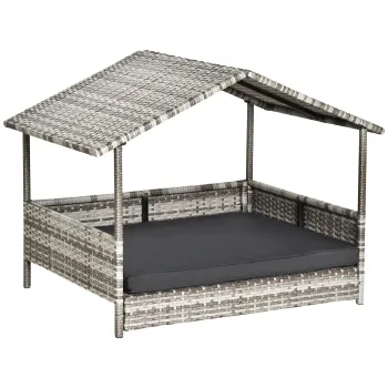 PawHut Casuta pentru caini Pat pentru animale Cos pentru caini, rezistent la intemperii, poster detasabil, Gri | Aosom Romania imagine