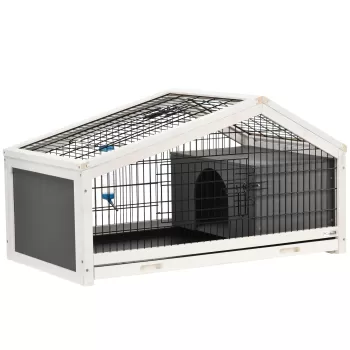 Pawhut Casuta pentru iepuri cu sticla de apa, Cusca cu 2 usi pentru porcusori de Guineea, Spatiu de alergat pentru iepurasi, gri inchis | AOSOM RO imagine