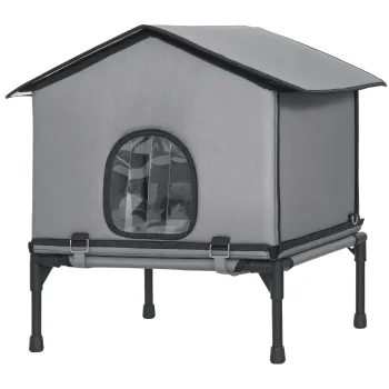 PawHut Casuta pliabila pentru pisici cu perna, vizuina ridicata rezistenta la apa 62 x 58,5 x 60 cm, Gri | Aosom Romania imagine