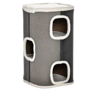 PawHut Catedrala pentru zgariere de 74 cm inaltime cu trei nivele cu perna, margine plusata, pestera pentru pisici, catedrala zgariera pentru pisici mici, Gri+ Alb | Aosom Romania imagine
