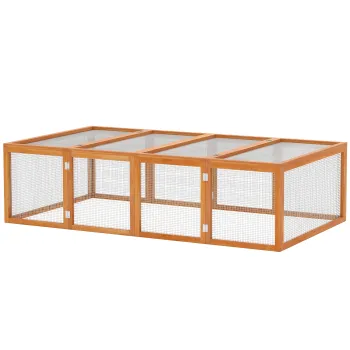 PawHut Clapier cusca pentru iepuri exterior interior 2 usi superioare 181L x 100l x 48H cm lemn masiv pin | Aosom Romania imagine