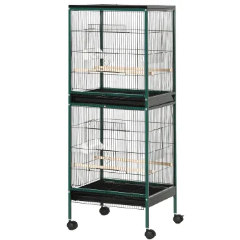 PawHut Colivie cu Doua Nivele pentru Pasari, cu 4 Usi si Roti, 2 Tavi Glisante pentru Intretinere Usoara, 51,5L x 50l x 140H cm | Aosom Romania imagine