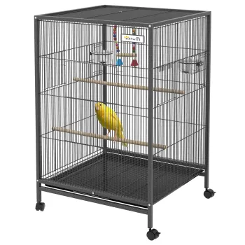 PawHut Colivie de 48 x 46 x 74cm pentru Pasari, cu Suport Rulant, Colivie pentru Perusi Colivie pentru Papagali, Colivie pentru Papagali Perusi Porumbei Mici cu Leagane, Tava Detasabila - Gri imagine