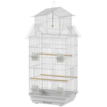 PawHut Colivie din otel pentru pasari cu hranitoare, bete, leagan si tava detasabila 50,5x41x104 cm Alb | Aosom Romania imagine