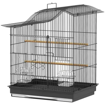 PawHut Colivie pentru Pasari cu 4 Usi, 2 Boluri, 2 Stinghii si Tava Detasabila, Colivie din Metal si Plastic, 47,5x36x54,5 cm, Negru | Aosom Romania imagine