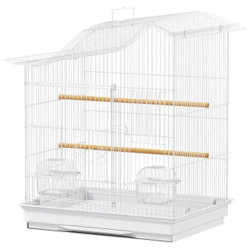 PawHut Colivie pentru Pasari cu 4 Usi, 2 Boluri, 2 Stinghii si Tava Detasabila, Voliera din Metal si Plastic, 47,5x36x54,5 cm, Alb | Aosom Romania imagine