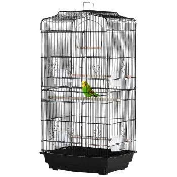 PawHut Colivie pentru pasari cu Stinghii, Leagan si boluri, Voliera din Metal si Plastic, 46.5x35.5x92 cm, Negru | AOSOM RO imagine