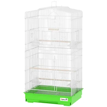 PawHut Colivie pentru Pasari Voliera din Metal cu 4 Recipiente 3 Tije Leagan si Tava Detasabila Maner 46,5x35,5x92 cm Verde | Aosom Romania imagine