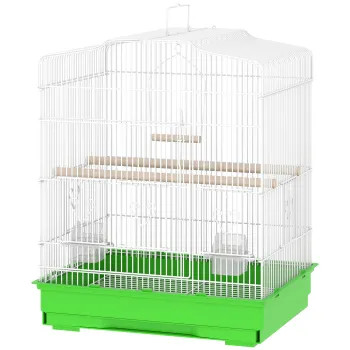 PawHut Colivie pentru pasari Voliera din otel cu 2 boluri 2 bare Leagan si Tava Detasabila Maner 46,5x36x59 cm Verde | Aosom Romania imagine