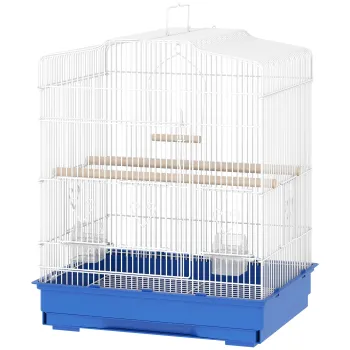 PawHut Colivie pentru Pasari Voliera din Otel cu 2 Hranitoare 2 Bare Leagan si Tava Detasabila Maner 46,5x36x59 cm Albastru | Aosom Romania imagine