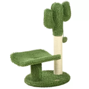 PawHut Copac de 55,5 cm in Forma de Cactus pentru Pisici de Interior, Turn pentru Pisici cu Stalpi de Zgariat, Pat pentru Pisici, Minge de Jucarie, Verde imagine