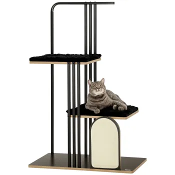 PawHut Copac de joaca, Design industrial, 2 platforme, 2 perne de odihna, Placa de zgariere, Cadru din otel, negru, 85 x 48 x 128 cm | Aosom Romania imagine