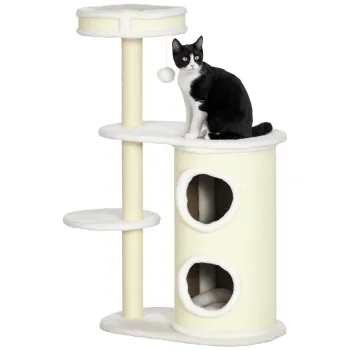 PawHut Copac de zgariat cu casa pentru zgariat, 1 pat pentru pisica si jucarie pentru pisica, 59 cm x 35 cm x 100 cm, Crem | Aosom Romania imagine