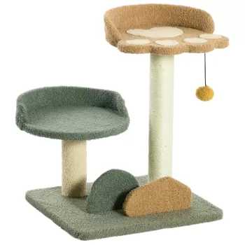 PawHut Copac de Zgariat pentru Pisici cu 2 Platforme Patut, Minge atarnata si Acoperie cu Catifea, 43x39x52cm, Multicolor imagine