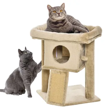 PawHut Copac de Zgariat pentru Pisici din Plus, cu Casuta, Patut si Bila, 40x40x57 cm, Maro | Aosom Romania imagine