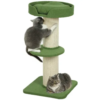 PawHut Copac pentru Pisici 91 cm Copac de Joaca cu Pat pentru Pisici, Platforma acoperita cu lana de oaie Verde | Aosom Romania imagine