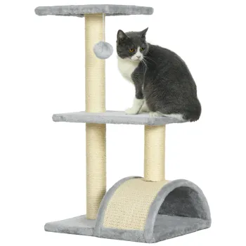 PawHut Copac pentru Pisici cu 3 Nivele cu Covor pentru Zgariat in Forma de Arc, Copac de Zgariat, 40x35x72 cm, Gri | Aosom Romania imagine
