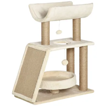 PawHut Copac pentru Pisici cu Cusca in Forma de U, Patut si Covoras Maro | Aosom Romania imagine