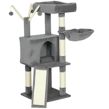PawHut Copac pentru pisici turn de joaca pentru pisici cu stalpi si covoras din sisal, platforma, cusca, hamac, 40,5 x 40,5 x 103 cm, gri | Aosom Romania imagine