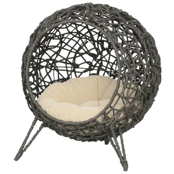 PawHut Cos pisica pat inaltat pisica cozi cuib confort dim. O 52 x 58H cm perna pufoasa inclusa rasina imitand rachita gri | Aosom Romania imagine