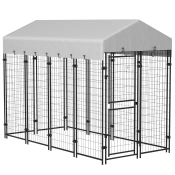 PawHut Cotet de Exterior pentru Caini cu Copertina Impermeabila, Tarc pentru Caini pentru Caini Mari cu Usa, 239x121x183cm, Argintiu imagine