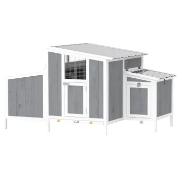 PawHut Cotet din lemn pentru gaini cu usa incuiabila, cuib, acoperis PET impermeabil pentru 3-4 gaini, 145x90x92 cm, Gri | Aosom Romania imagine