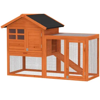PawHut Cotet iepuri 2 etaje cotet cu acoperis bituminos impermeabil parc exterior rampa usi lemn 123,5x62,6x92,5 cm Portocaliu | Aosom Romania imagine