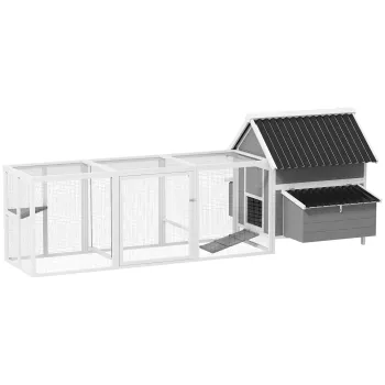 PawHut Cotet mare pentru 7-10 gaini, baturi de cocotat, leagan, fereastra, cuiburi, plasa metalica, gri | Aosom Romania imagine