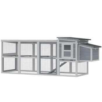 PawHut Cotet pentru gaini Cotet pentru 3-4 gaini cu tarc Cuibar Acoperis din asfalt Husa Oxford Sertar glisant 264x82x89cm Gri | Aosom Romania imagine